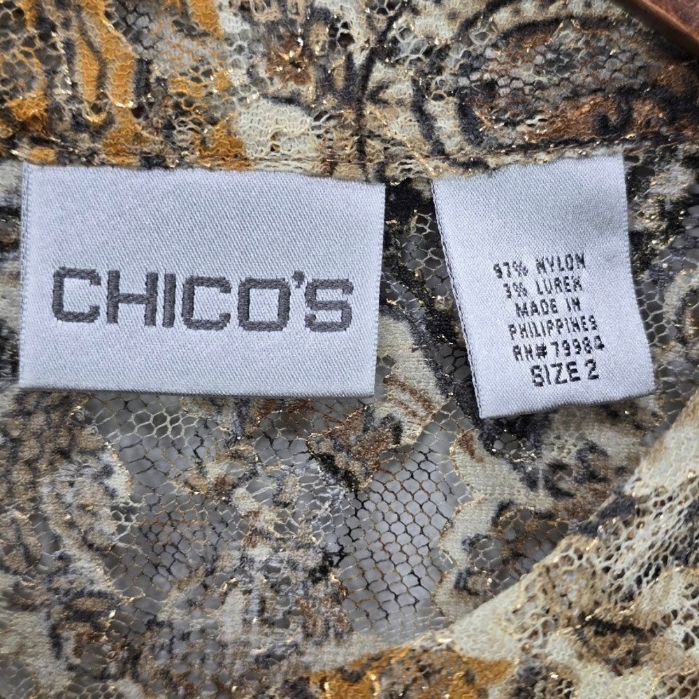 Vtg 90s Y2K Chico's Top L Paisley Fairy‎ Romantic Whimiscal Forest Fall Sheer - Picture 8 of 10